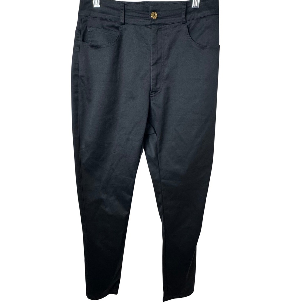 St. John‎ Sport Trousers Women 2 Black High Rise Tapered Gold Hardware Pants